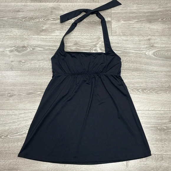 Lands’ End Black Swim Dress Underwire Halter Top Coverup Tankini Swimsuit 8P - Picture 1 of 15